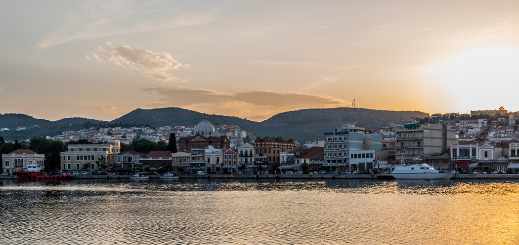 Mytilene port late at sunset