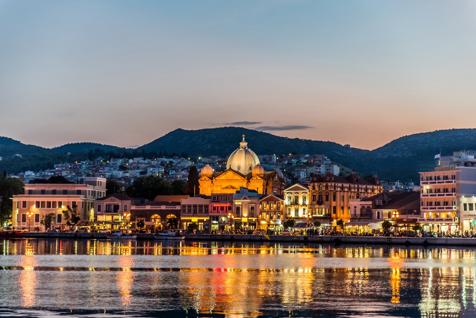 Mytilene port late at sunset